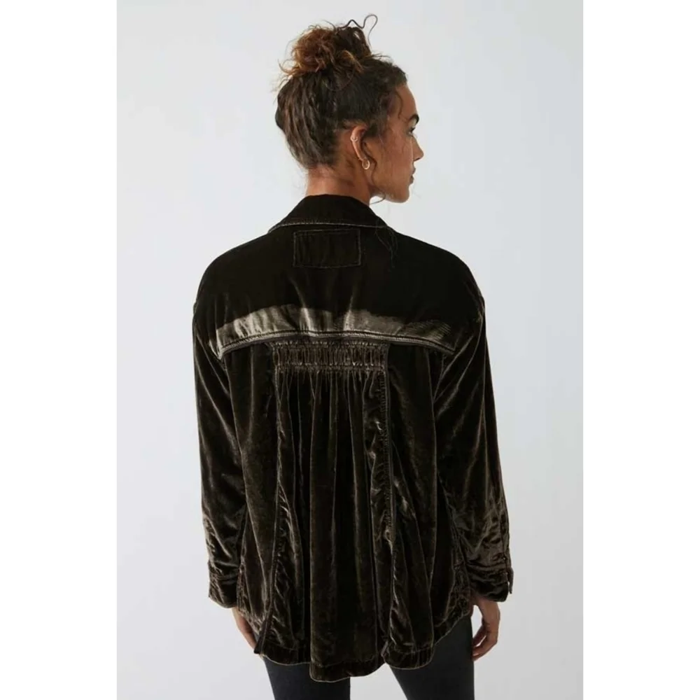 Free People Top Womens XS Brown Crushed Velvet Button Up We The Free Marianne